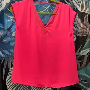 EXPRESS NEON PINK- HOT PINK V-neck and back blouse. Like BRAND NEW